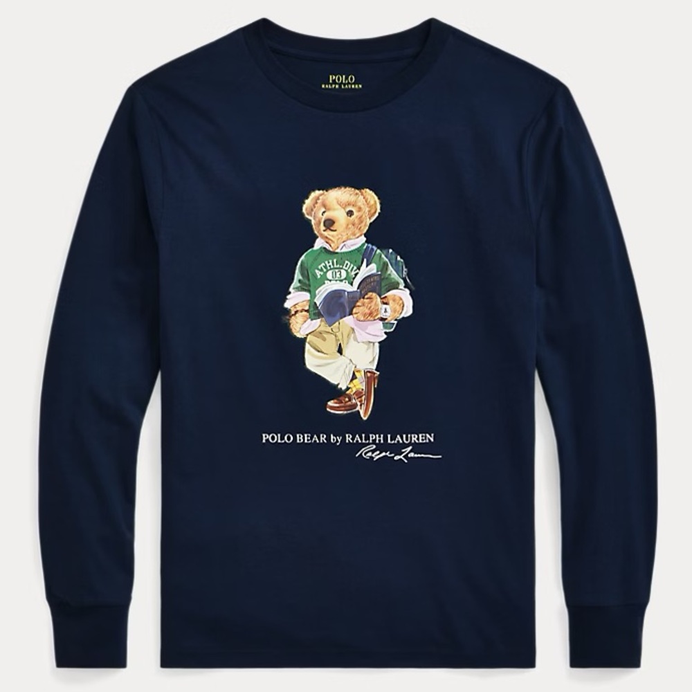 Polo Bear Cotton Long-Sleeve Tee Navy Blue